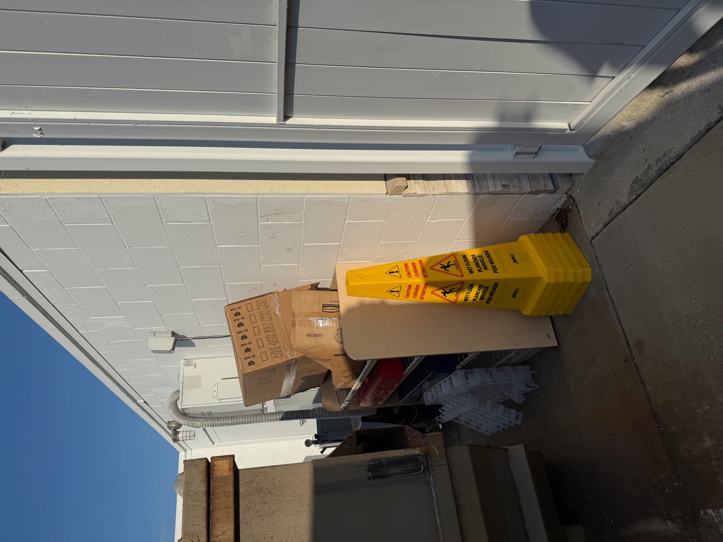 Construction debris and materials organized for removal